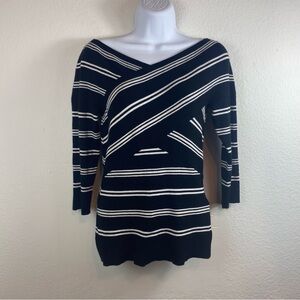 New York & Company Small Top 3/4 sleeve striped Sweater career old money classic